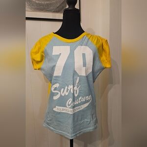 Juicy Couture Vibrant Yellow and Blue Ringer Top XL